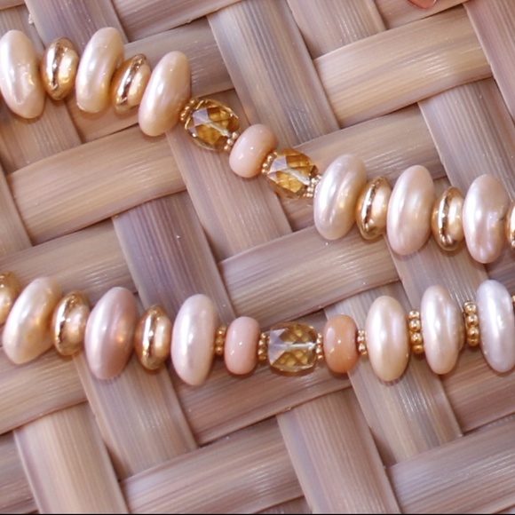 Pink Opal, Citrine, Pearl and Vermeil necklace - Picture 7 of 8